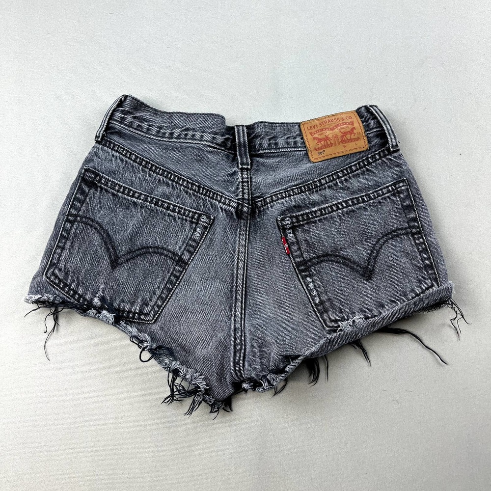 Levis 501 Jean Shorts Womens 24 Black Denim Cut Off Original Fit Charcoal Wash